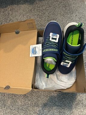 Skechers Kids Navy & Neon Green Slip-On Athletic Sneakers